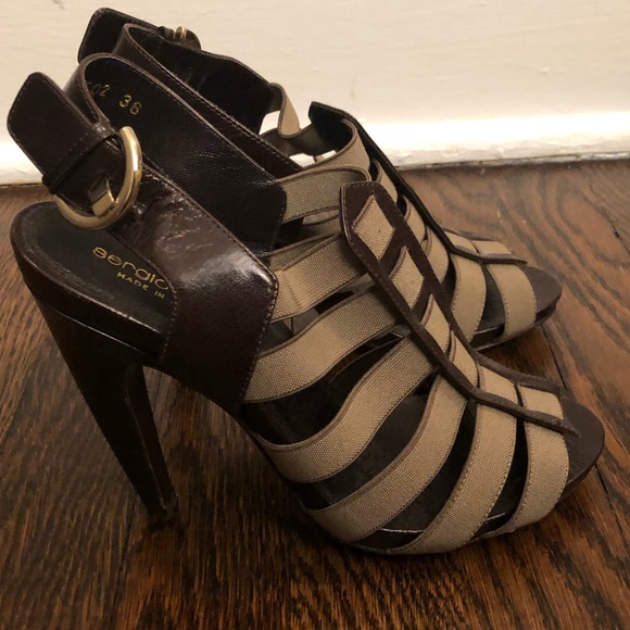 SERGIO ROSSI Leather and Elastic High Heel Sandal - Picture 2 of 7